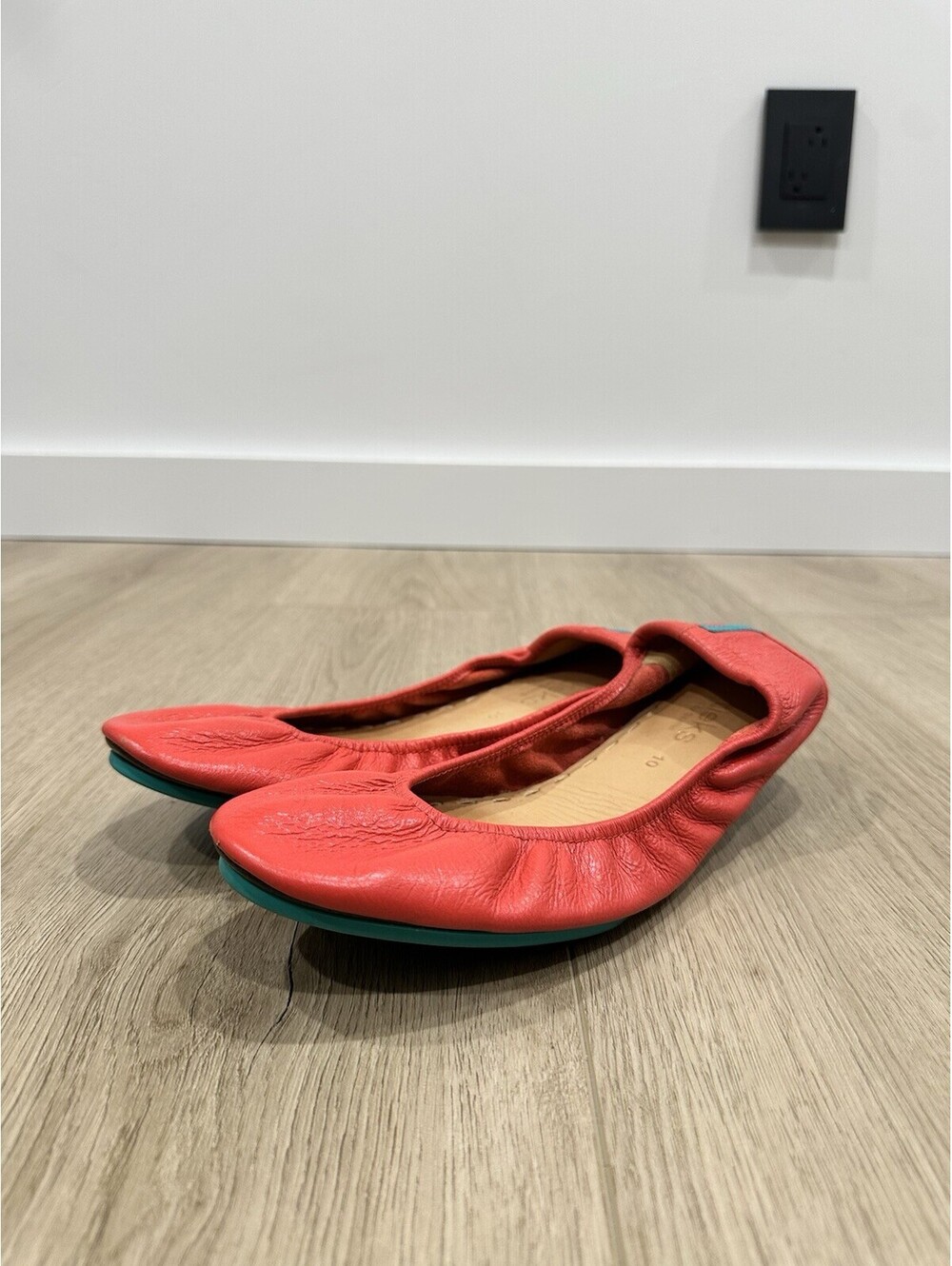 Tieks Poppy Orange Coral Leather Ballet Flats Shoes size 10